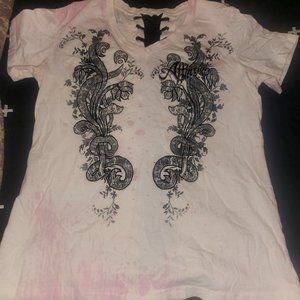 AFFLICTION WOMEN'S SANDY VINE V NECK SHORT SLEEVE TEE